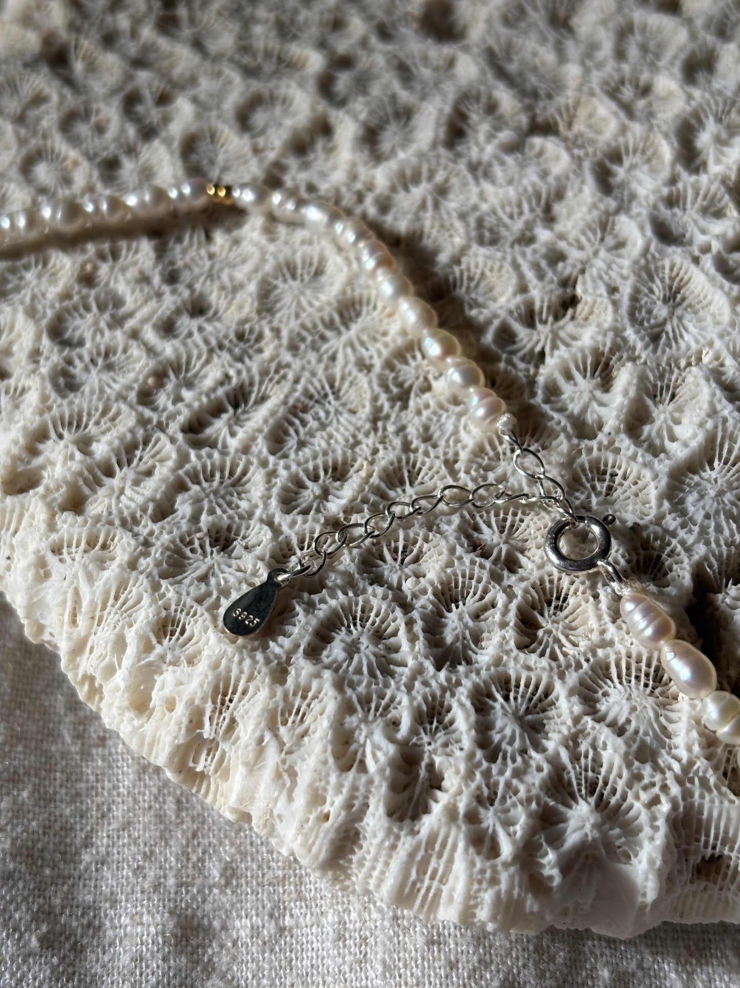 Freshwater Pearl Necklace – Natural White with Gold Seashell Charms | Sterling Silver 925 Clasp