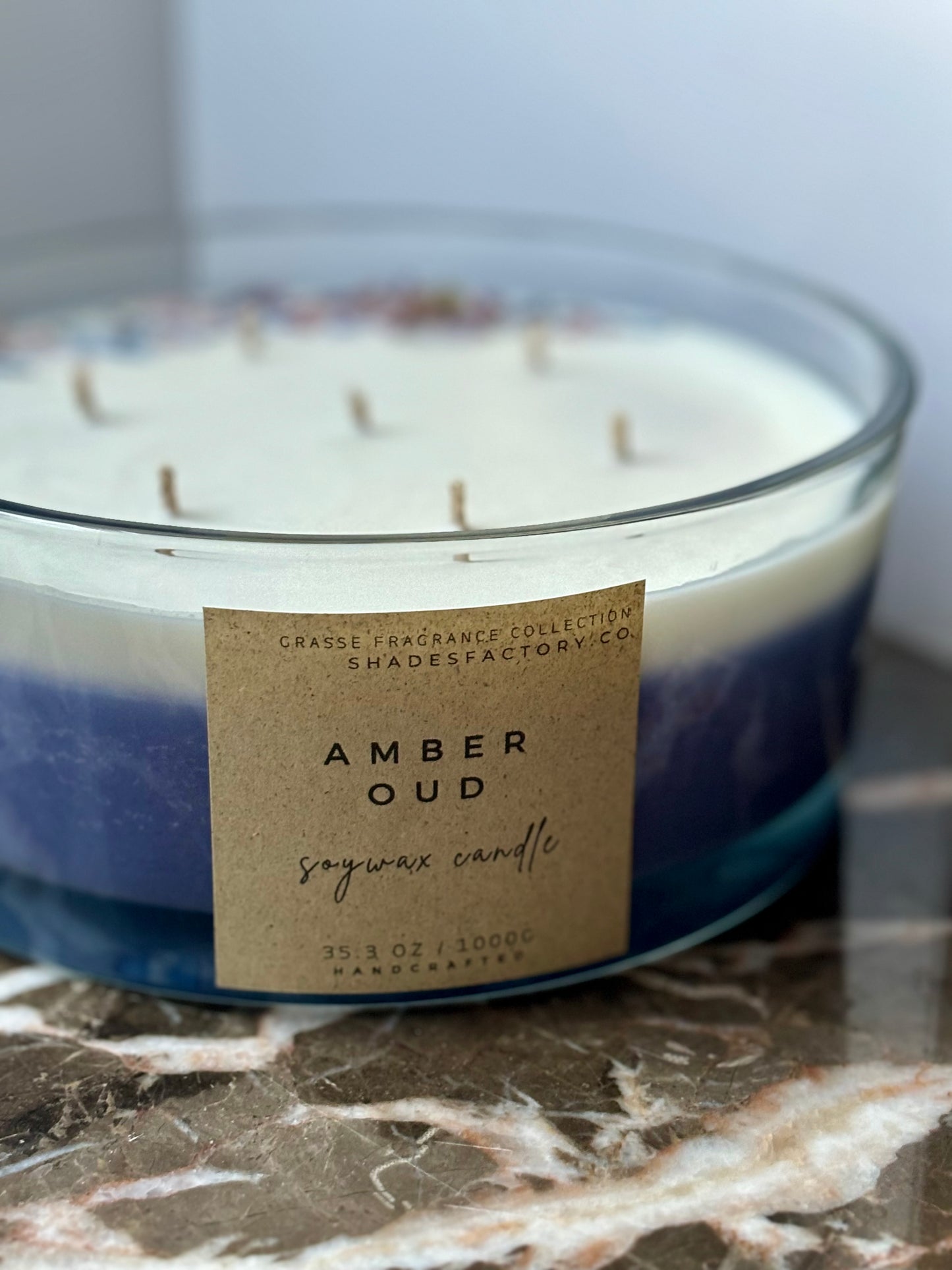 Amber Oud | Biggie 1kg Extra-Large 7-Wicks Candle with Dried Flowers
