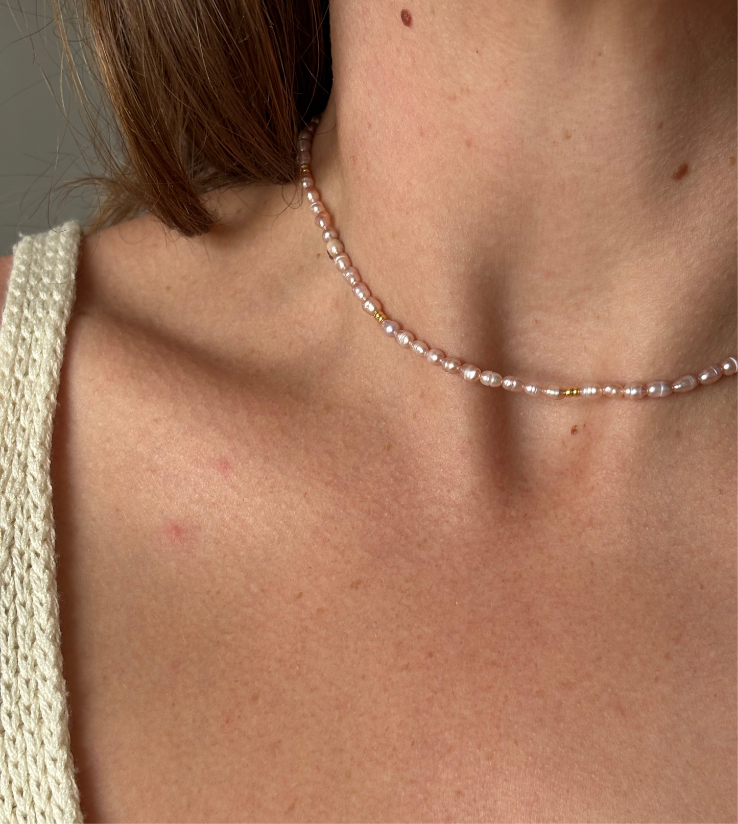 Freshwater Pearl Necklace – Soft pink with gold-plated beads | Sterling Silver 925 Clasp