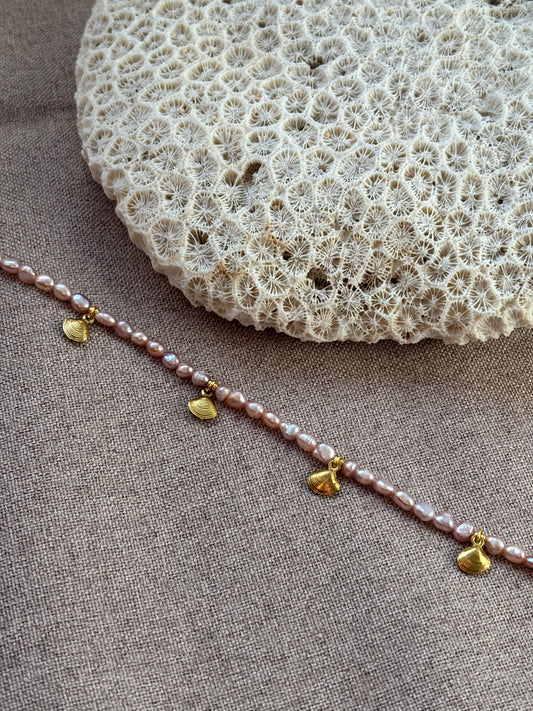 Freshwater pearls pink with shell charms