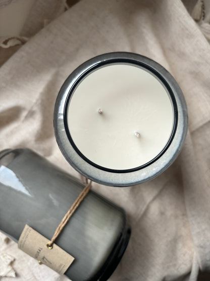 Large Unscented Candle 1200g - Candle in a Grey Smoked Glass -  - Sustainable Premium Candle with Long Burn Time