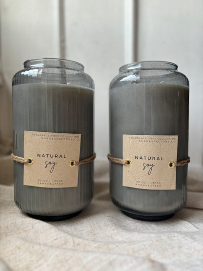 Large Unscented Candle 1200g - Candle in a Grey Smoked Glass -  - Sustainable Premium Candle with Long Burn Time