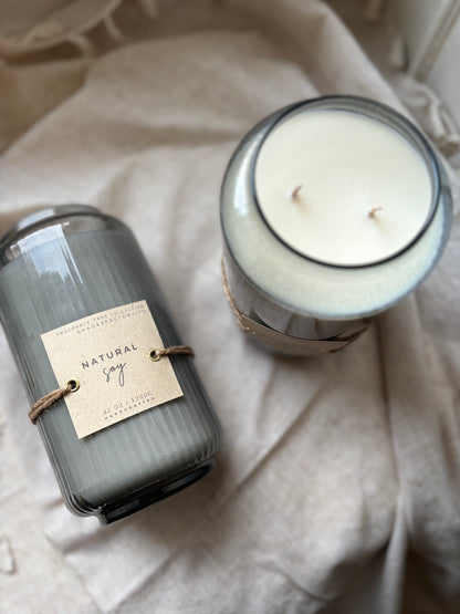 Large Unscented Candle 1200g - Candle in a Grey Smoked Glass -  - Sustainable Premium Candle with Long Burn Time