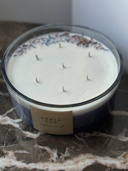 Amber Oud | Biggie 1kg Extra-Large 7-Wicks Candle with Dried Flowers