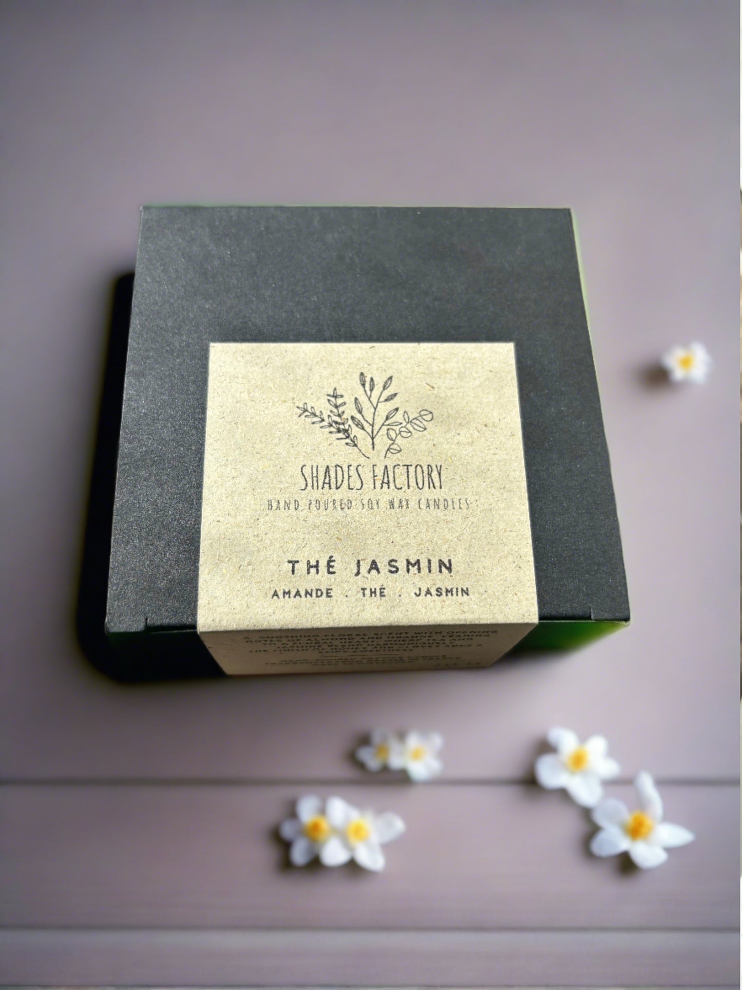 Thé Jasmin Candle I Tea Jasmine I Luxury scented soy wax candle in black tin jar