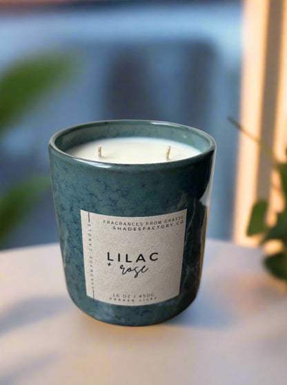 Lilac candle, spring candle, clay vessel candle