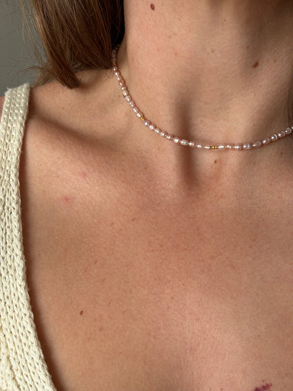 Freshwater Pearl Necklace – Soft pink with gold-plated beads | Sterling Silver 925 Clasp