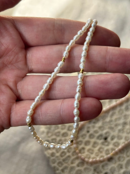 Freshwater Pearl Necklace – Natural white with gold-plated beads | Sterling Silver 925 Clasp