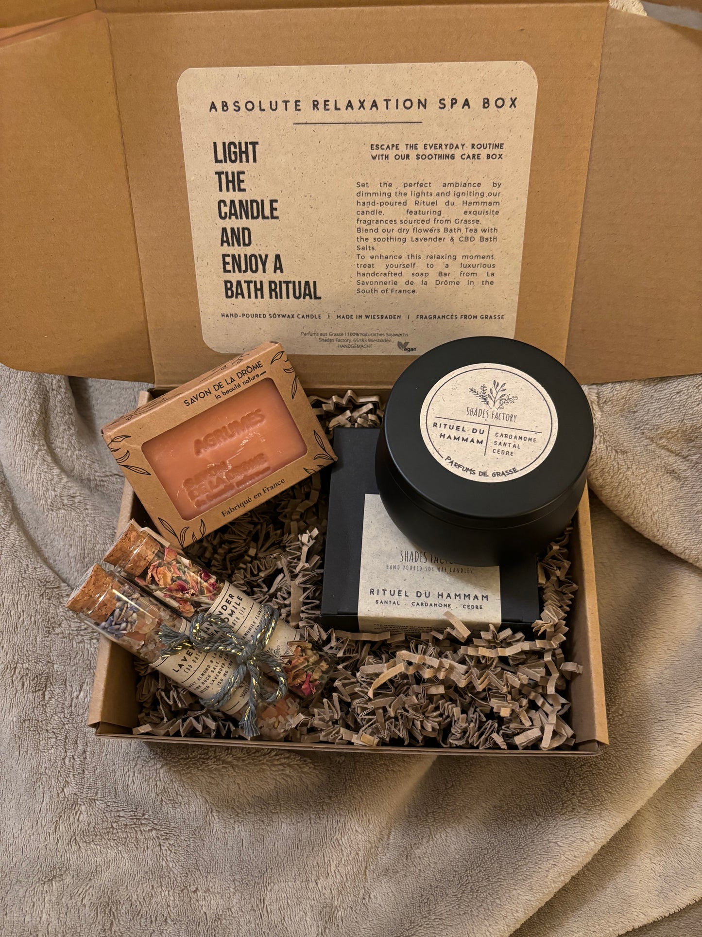 SPA BOX - Set candle Rituel du Hammam + Citrus Soap + Bath Tea & Bath Salt - Christmas  Gift