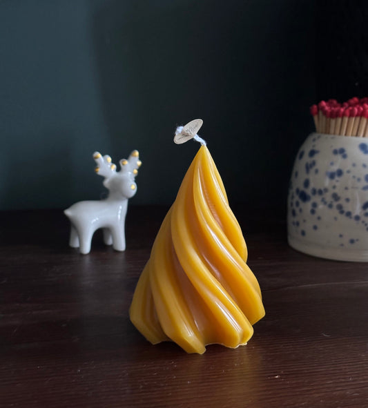Beeswax Christmas Tree candle | Decorative Tree Candle – Natural Beeswax, Gold