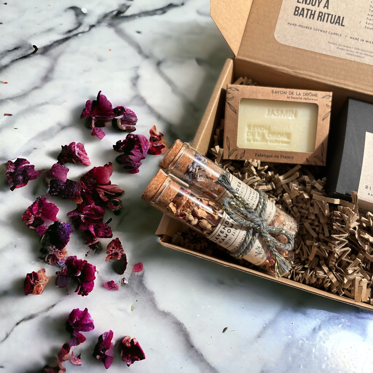 Coffret cadeau SPA BOX - Coffret bougie Rituel du Hammam + Savon au Jasmin + Bath Tea & Bath Salt - Coffret pour Saint Valentin I Cadeau