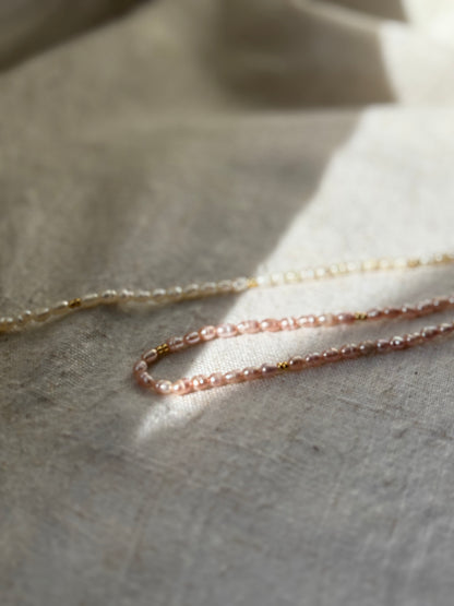 Freshwater Pearl Necklace – Soft pink with gold-plated beads | Sterling Silver 925 Clasp