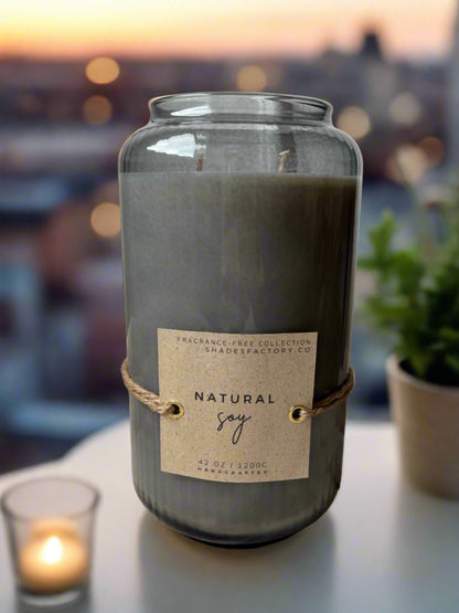 Large Unscented Candle 1200g - Candle in a Grey Smoked Glass -  - Sustainable Premium Candle with Long Burn Time