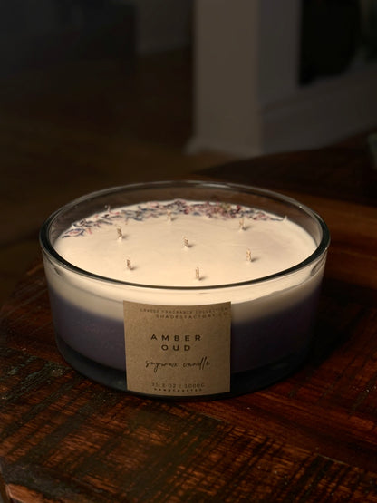 Amber Oud | Biggie 1kg Extra-Large 7-Wicks Candle with Dried Flowers