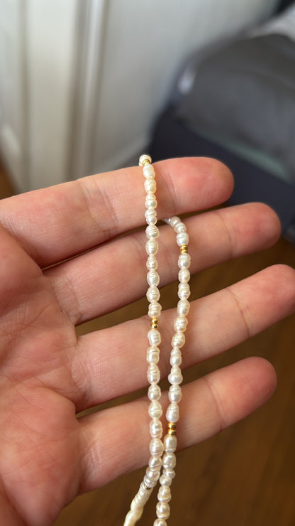 Freshwater Pearl Necklace – Natural white with gold-plated beads | Sterling Silver 925 Clasp
