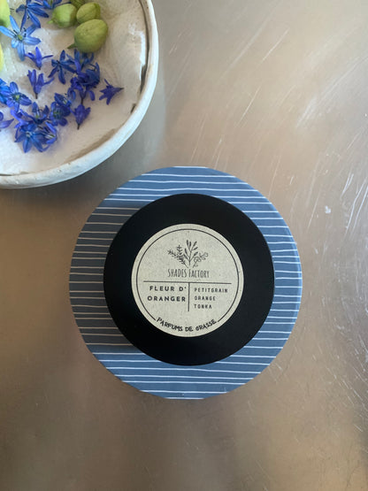 Fleur d'Oranger Candle I Luxury scented soy wax candle in black tin jar