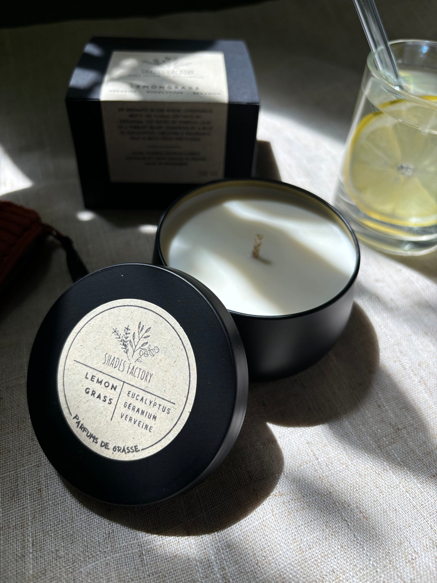 Lemongrass Candle  I Luxury scented soy wax candle in black tin jar