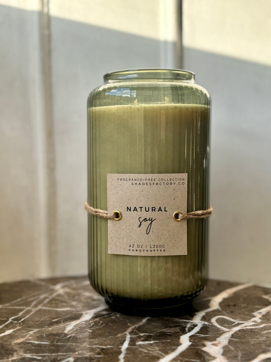 Large Unscented Candle 1200g - Candle in a Green Smoked Glass - Sustainable Premium Candle with Long Burn Time