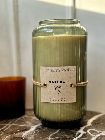 Large Unscented Candle 1200g - Candle in a Green Smoked Glass - Sustainable Premium Candle with Long Burn Time