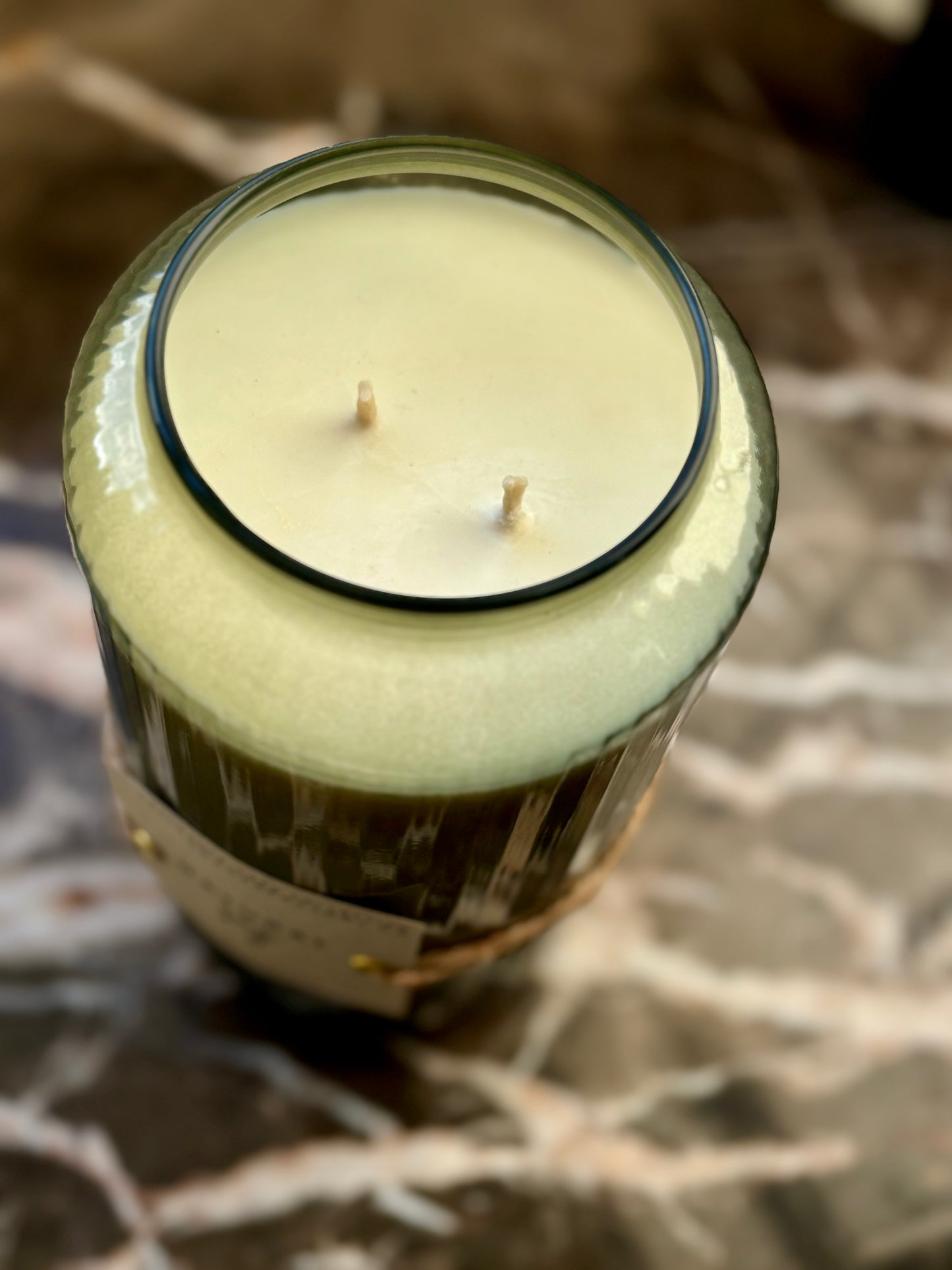 Large Unscented Candle 1200g - Candle in a Green Smoked Glass - Sustainable Premium Candle with Long Burn Time