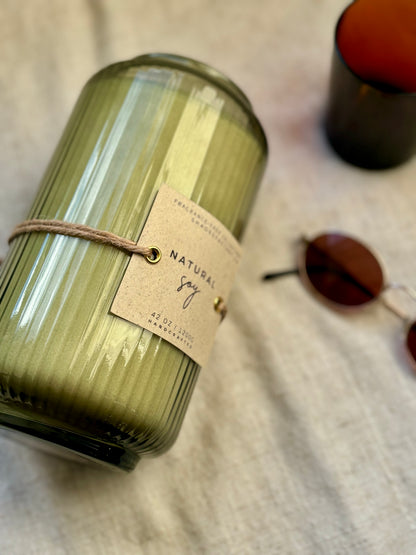 Large Unscented Candle 1200g - Candle in a Green Smoked Glass - Sustainable Premium Candle with Long Burn Time