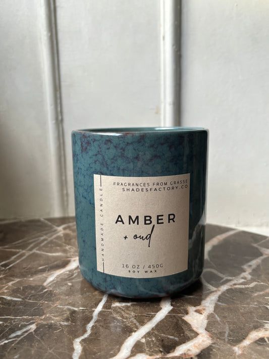 Amber Oud Candle in Clay Vessel I 450gr Luxury scented soy wax candle I Limited edition