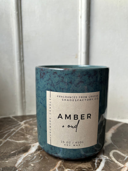 Amber Oud Candle in Clay Vessel I 450gr Luxury scented soy wax candle I Limited edition