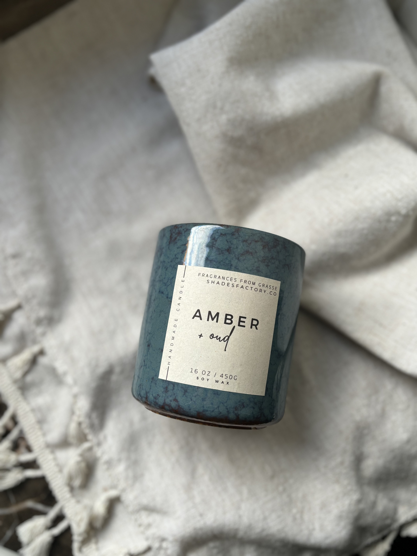 Amber Oud Candle in Clay Vessel I 450gr Luxury scented soy wax candle I Limited edition