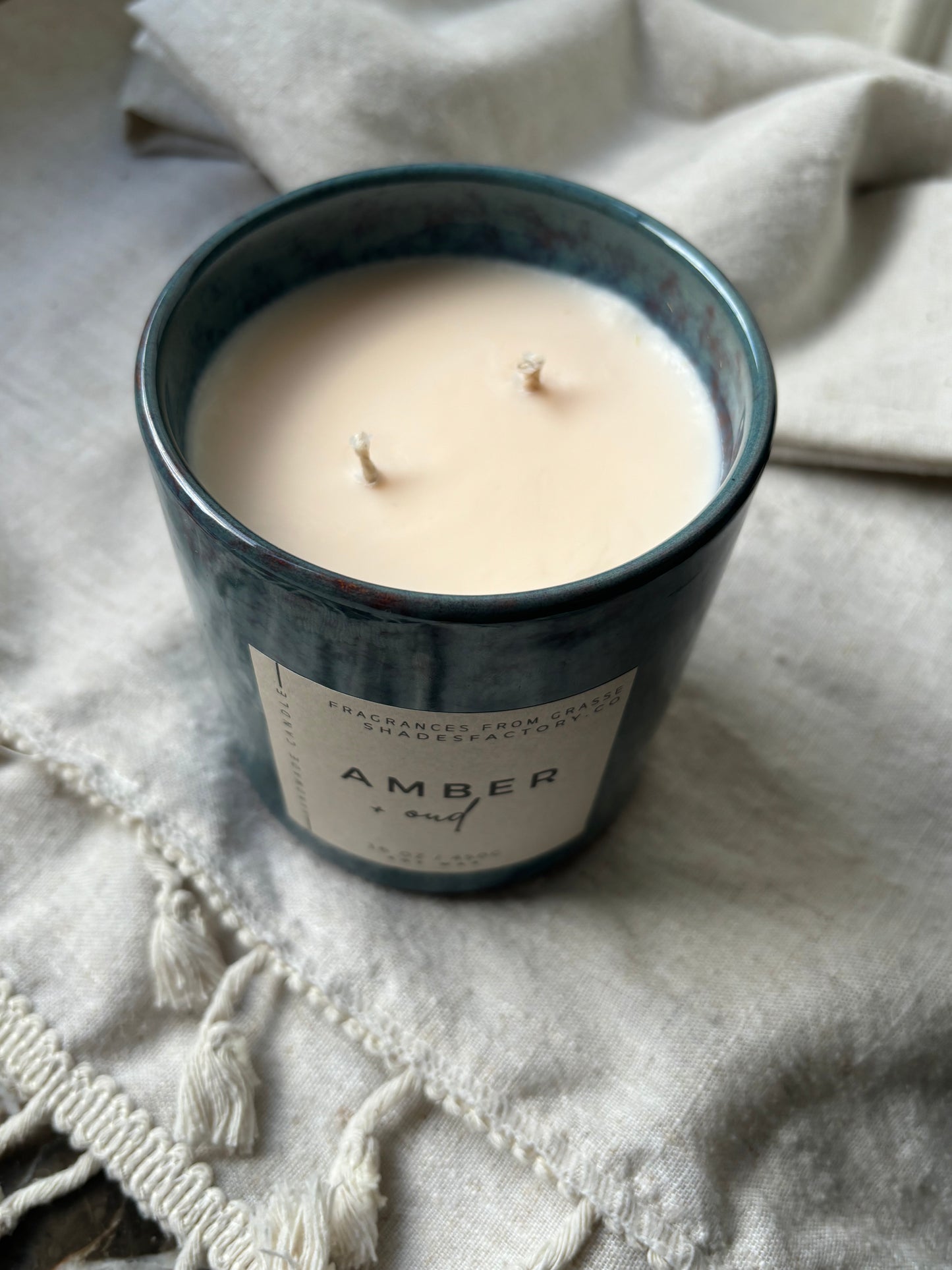 Amber Oud Candle in Clay Vessel I 450gr Luxury scented soy wax candle I Limited edition